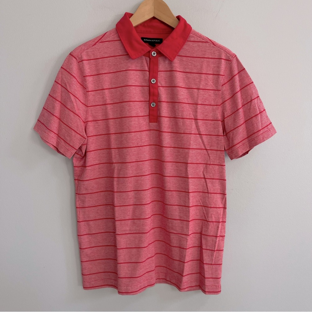 Banana Republic Men's Short Sleeve Polo Shirt Size Large Striped Business Casual